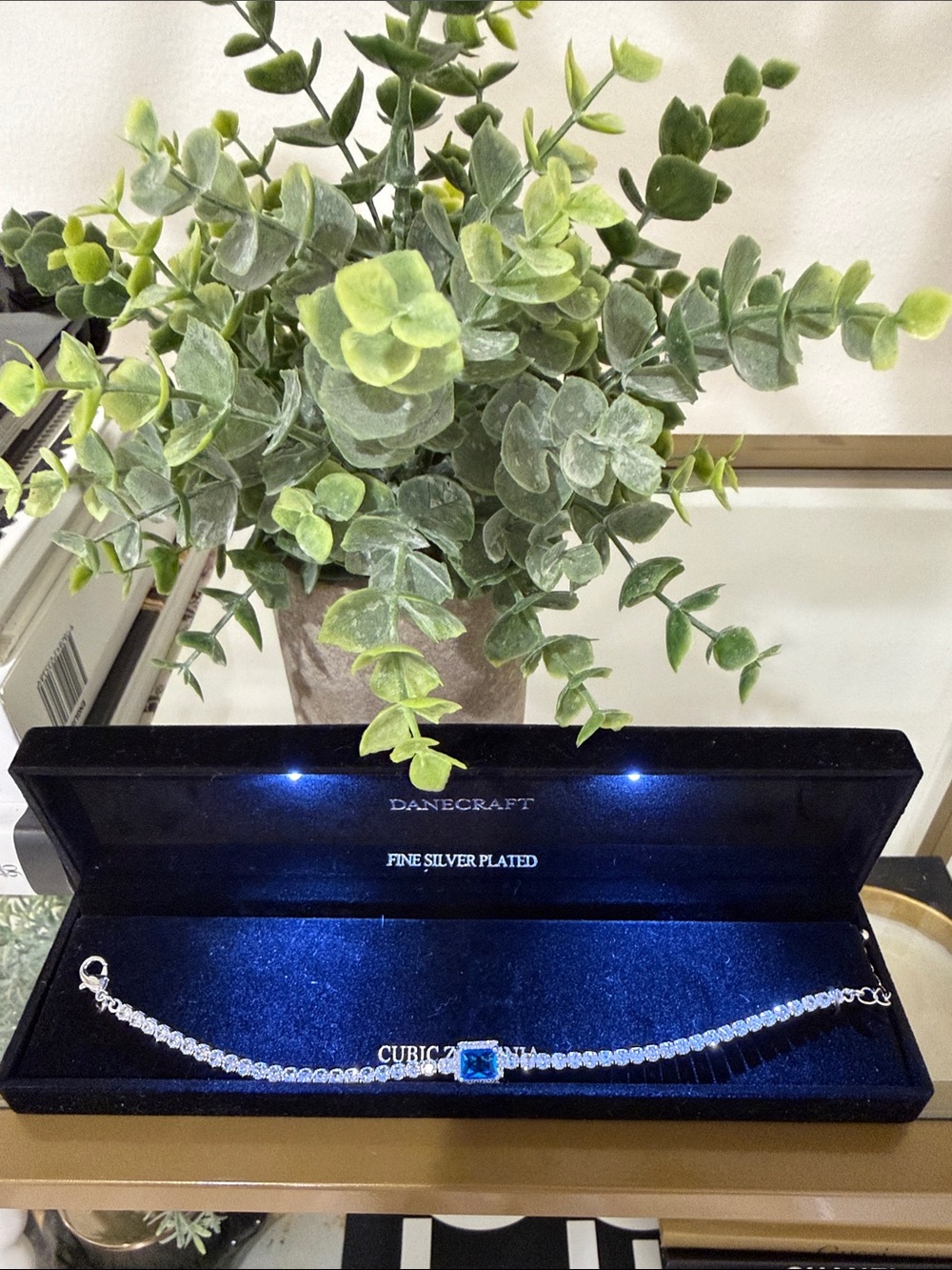 Fine Silver-Plated anklet with Blue Cubic Zirconia Stone